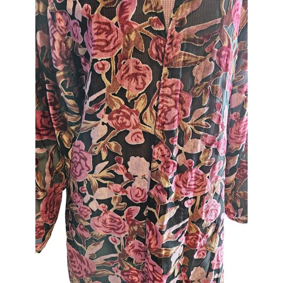POL Burnout Velvet Floral Semi Sheer Kimono Duster Women Size S/M - Picture 9 of 9